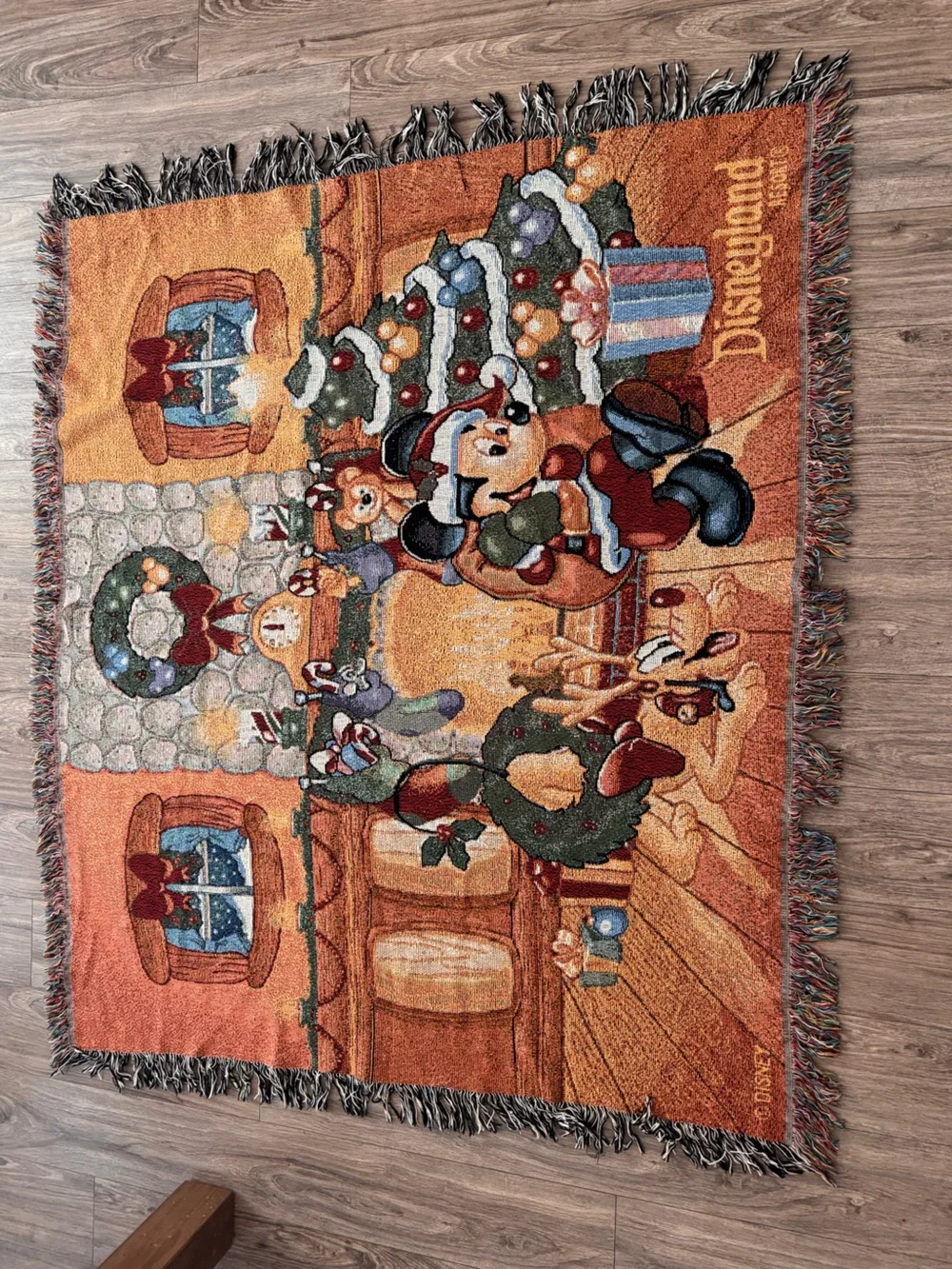 Disney Resort Christmas tapestry throw blanket with Santa Mickey Mouse Pluto